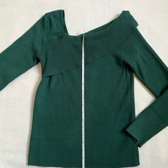 LILLUSORY Womens Rib Knit Sweaters One Shoulder Pullover Top Sweater Green Sz S - Picture 5 of 9